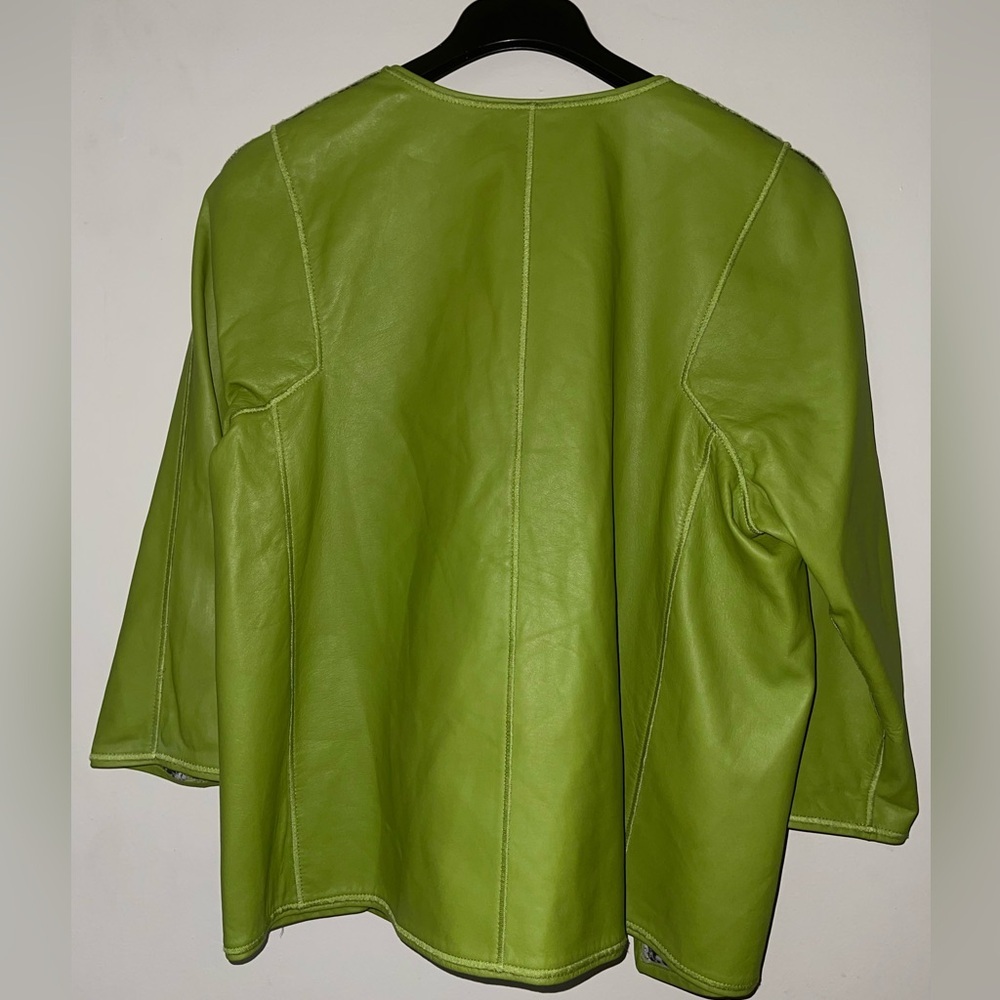 Lafayette 148 100% leather Olive Green Open Front Jacket - Picture 7 of 13